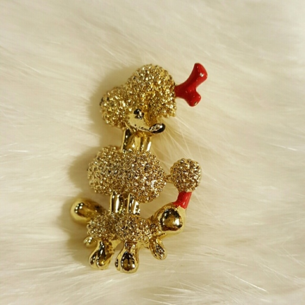 POODLE DOG WITH A RED‎ TAIL BROOCH